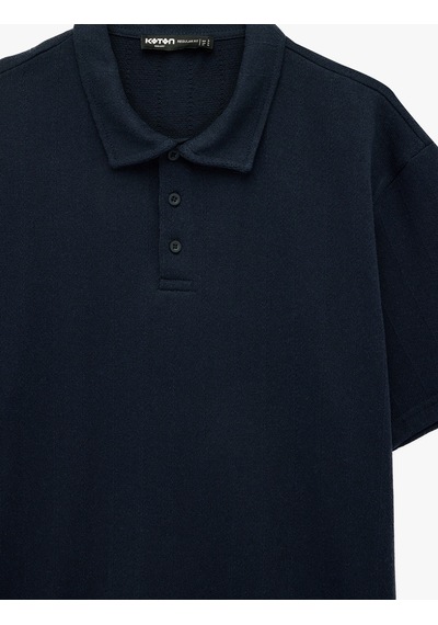 Koton Regular Fit Kısa Kollu Düğmeli Polo Yaka Basic Tişört Lacivert 6sam10417mk