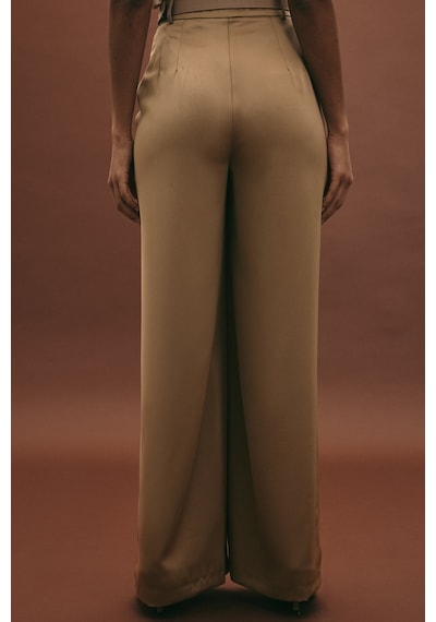 Sateen Kemer Detaylı Saten Pantolon - Vizon-136952 Vizon