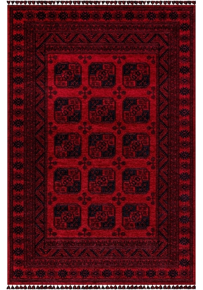 Kırmızı Renkli Afgan Tarzı Altı Kaymaz Yıkanabilir Şönil Kilim-56