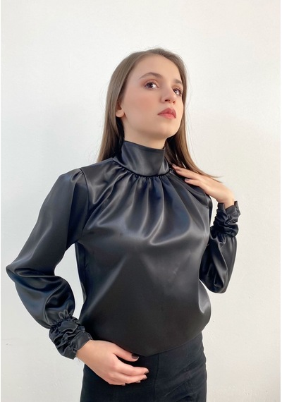 Mois Atelier Siyah Saten Bluz, Tasarım, Hediye, Büyük Beden, Tesettür