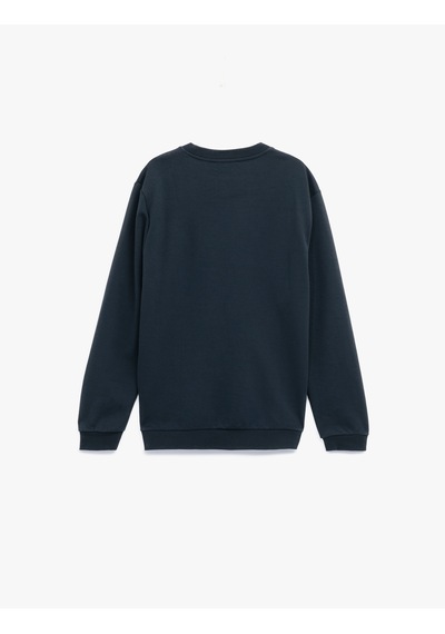 Koton Bisiklet Yaka Pamuklu Uzun Kollu Baskılı Sweatshirt Lacivert 7wam70049mk