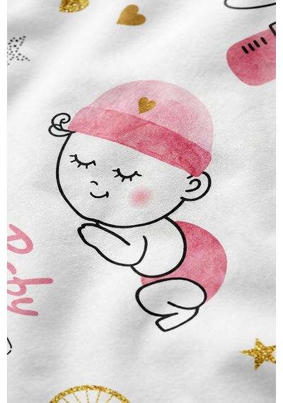 Yenidoğan Bebek %100 Pamuklu Nevresim Takımı Happy Baby Shower Pembe