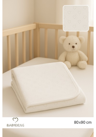 Babyden's Kalp Desenli Jakarlı %100 Pamuklu - Nefes Alabilen - Yumuşak Bebek Battaniye Ekru