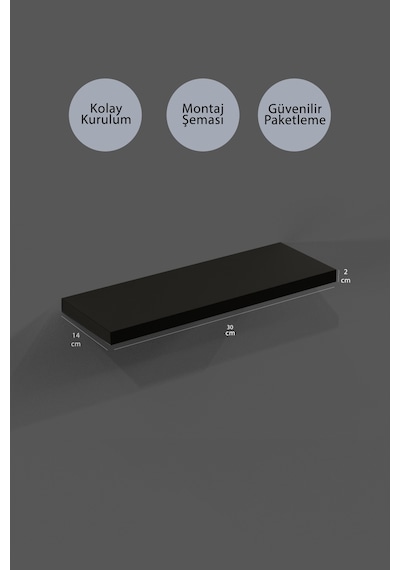 Yankı-BYEG 2li  30 cm Mat Siyah Mdf Duvar Rafı Gizli Bağlantı Kitaplık