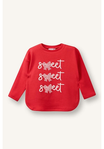 Defacto Bisiklet Yaka Slogan Baskılı Waffle Uzun Kollu Tişört Kız Bebek H2996a526sprd63 Kırmızı-rd63