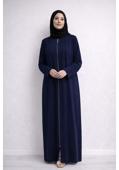 Bilenler Fermuarlı Viskon Namaz Elbisesi /ferace Lacivert