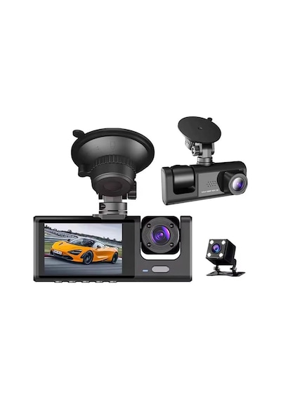 Araç İçi Kamera 3 Kameralı Geniş Açı 1080p G-sensör Gece Görüşlü Ön-iç-dış Arka Araç Kamerası