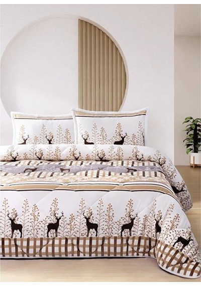 Merinos Comforter Tek Kişilik Yorgan Seti - Deer Bej Bej