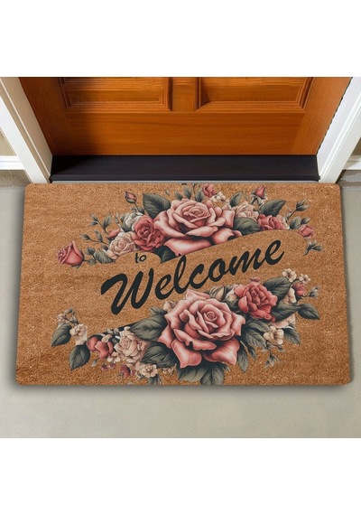 Valerine Life Kırmızı Trento Gülleri Welcome Kapı Önü Paspası 45x70cm