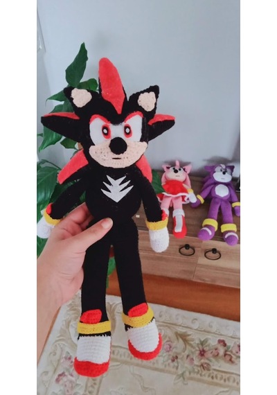 Sonic Karakteri Amigurumi Shadow Siyah Sonic Organik Hediyelik Oyuncak Bebek Figür