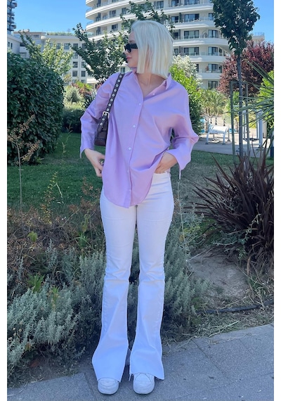 Madmext Mad Girls Lila Oversize Gömlek Mg1369-lila Lila