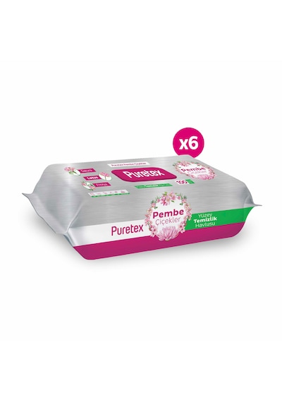 Puretex Yüzey Temizlik Havlusu Pembe Çiçekler 6x100 600 Yaprak Beyaz