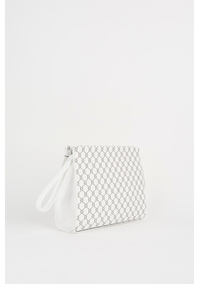 Vivaq Kadın Petunya Desenli Beyaz Astarlı Suni Deri Bilek Askılı Portföy El Ve Clutch Çanta