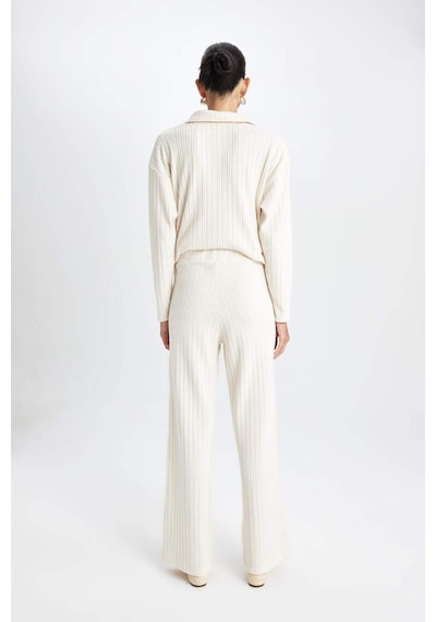 Defacto Wide Leg Eşofman Altı Normal Bel Fitilli Kaşkorse Kumaş Basıc B2405AX24AU Bej