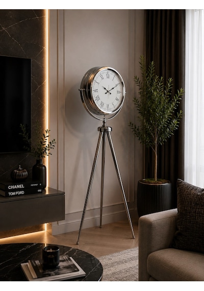 Büro Ev Ofis Dekoru İçin 150x45cm Krom Metal Asalet Tripod Ayaklı Saat Diğer