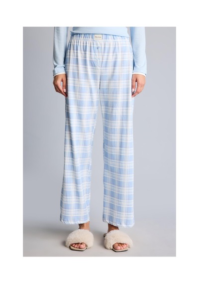 Defacto Slım Fıt Uzun Kollu Baskılı Üst Kareli Alt Ribana Pijama Takımı H8812ax26aube343 Mavi-be343