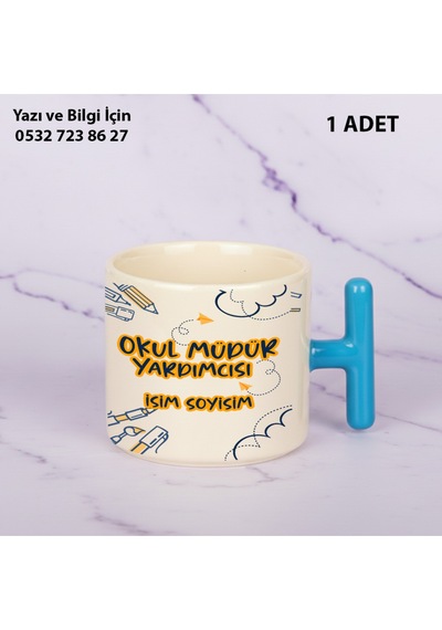 Okul Müdür Yardımcısı Öğretmenler Günü İçin Kişiye Özel İsim Baskılı T Kupabardak Öğretmenehediyelik Mavi