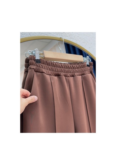 Unika Boutique Zayna Bol Paça Çımalı Skuba Dalgıç Pantolon-mt3555 Beyaz Kahverengi
