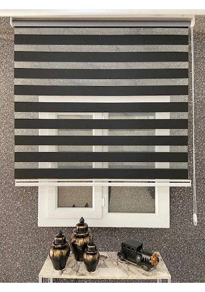 Ithal Bambu Siyah Zebra Stor Perde Eteği Düz 1.kalite Alüminyum Kasa Metal Ayak Siyah
