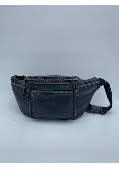 Nahitatyana Unisex Lacivert Cepli Hakiki Deri Freebag Bel Çantas Lacivert