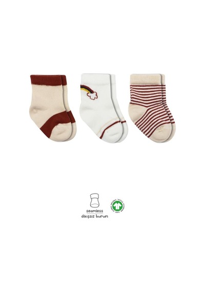 Akıllı Bayi 3'lü Penye Rainbow Soket Çorap Bs10113 Kiremit renkli