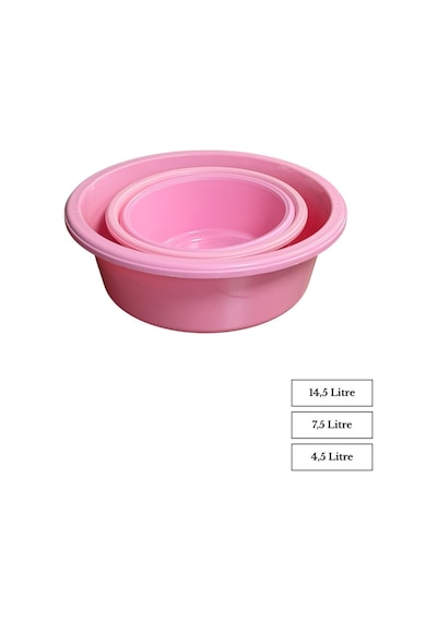 3'lü Saklama Kabı Seti İç Içe Geçmeli Badya / Leğen Mutfak Ve Ev Içi Kullanım Plastik Pratik Set Pembe