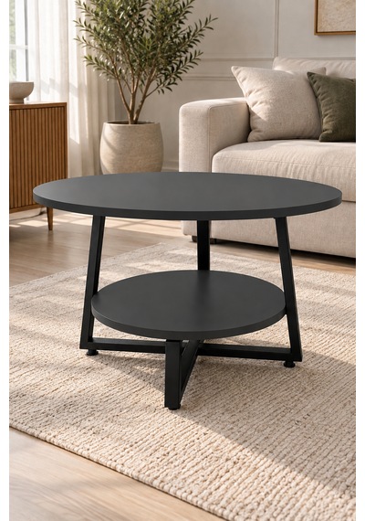 Yuvarlak Orta Sehpa 69,5 Cm İki Katlı Raflı Metal Ayaklı Modern Dekoratif Salon Sehpası Antrasit Yuvarlak Orta Sehpa 69,5 Cm İki Katlı Raflı Metal Ayaklı Modern Dekoratif Salon Sehpası Antrasit