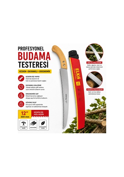 12 İnç 300 Mm Profesyonel Budama Testeresi Keskin Diş Yapılı El Testeresi