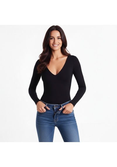 Bonbon Kadın Uzun Kollu Pamuk Kumaş Siyah Body Bb2168 Siyah