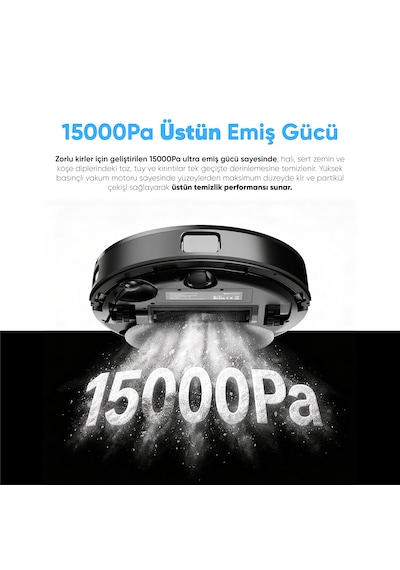 Şımart Katya Ü Akıllı Robot Süpürge 15000Pa Otomatik Mop Yıkama Ve Kurutma Siyah
