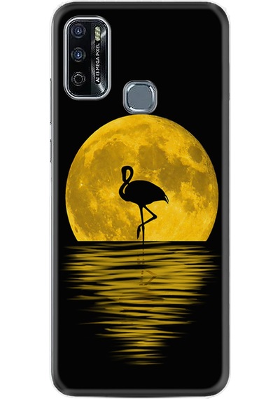 Infinix Hot 10 Play Kılıf Silikon Desen Özel Seri Ay ve Flamingo 1775