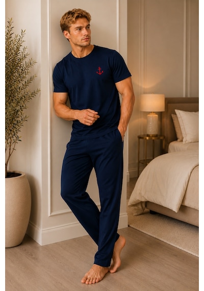 Pijamask Erkek Lacivert Çapa Nakışlı Kısa Kollu Pijama Takımı Rahat Kesim Alt Üst Takım Lacivert Pijamask Erkek Lacivert Çapa Nakışlı Kısa Kollu Pijama Takımı Rahat Kesim Alt Üst Takım Lacivert