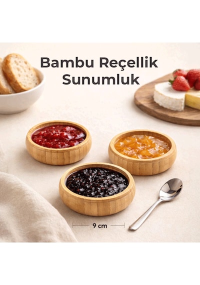 3 Lü Bambu Oval Kase Seti Doğal Bambu Sunum Kasesi, Şık Ve Dayanıklı Servis Seti Açık Kahverengi