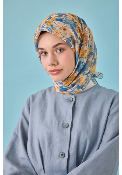 Silk Home Soft Eşarp 73088-28 Krem, Turuncu, İndigo, Sarı, Bebe Mavi
