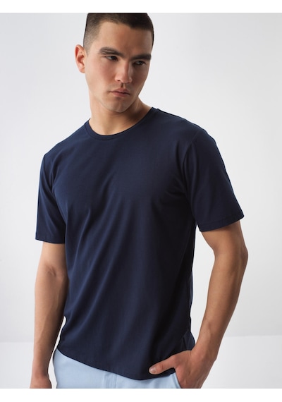 Xint Lacivert Pamuk Dokulu Slim Fit Tişört 502206