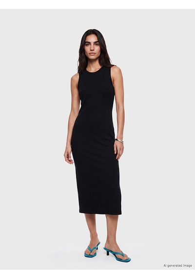 Lcw Vision Siyah Bisiklet Yaka Fitilli Bodycon Elbise