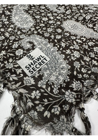 Shawl Secret Sökme Boncuklu Pamuk Yazma - 05868 Kahve-vizon