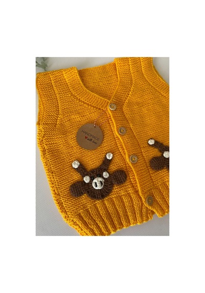 Adenya Sepeti El Örgüsü Zürafa Figürlü Bebek Yeleği Handmade Sarı