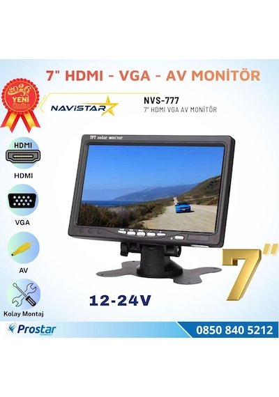 7 İnç Hdmı / Vga / Av Çok Amaçlı Araç Ve Taşıt Monitörü Üç Giriş, Her Cihaza Uyumlu 12-24v