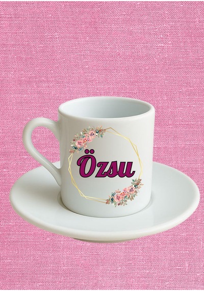 Baskıbazar Özsu İsim Yazılı Türk Kahvesi Fincanı - Beyaz Tasarım Hediye Seti