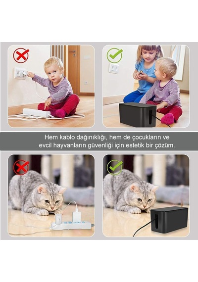 Tr Kablo Düzenleyici Kutu Kapaklı, Siyah, Büyük Boy, Gt-pk06