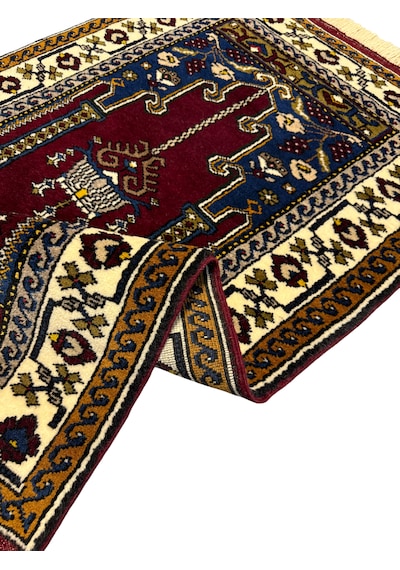 El Dokuma Sıfır Yahyalı Namazlık 80x130 Kök Boya %100 Yün Seccade Kırmızı