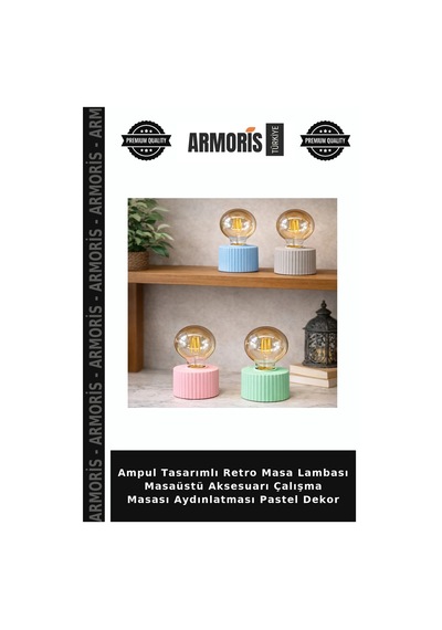 Ampul Tasarımlı Retro Masa Lambası Masaüstü Aksesuarı Çalışma Masası Aydınlatması Pastel Dekor Çok Renkli