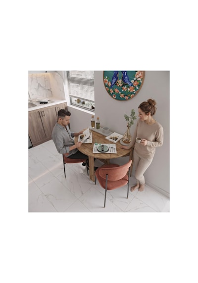 Pratik Katlanır - Açılır Kapanır Yuvarlak Mutfak Yemek Çalışma Masası - 6 Kişilik - %100 Mdf Çam