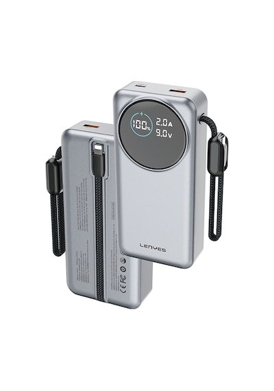 Lenyes Px2004d Dijital Led Ekranlı Lightning Kablolu Powerbank 22.5w 20.000mah Gümüş