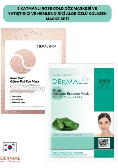 Dermal 3 Katmanlı Rose Göz Maskesi + Aloe Özlü Kolajen Maskesi 23 G
