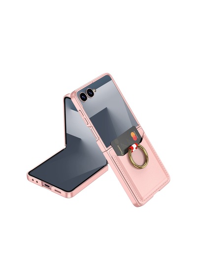 Samsung Uyumlu Galaxy Z Flip 7 Ata Pro Tech Kıpta Yüzüklü Kartlıklı Kılıf Pembe