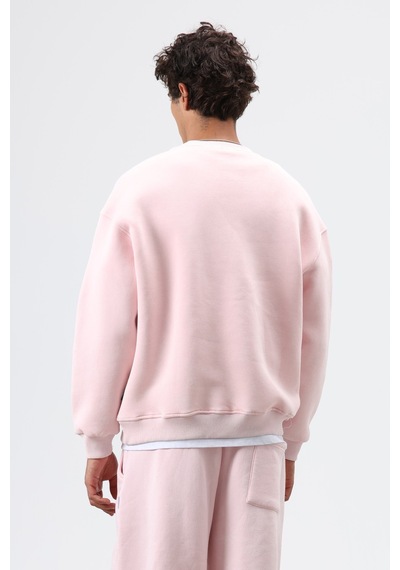 Vamos Basic Oversize Yıkamalı Sweatshirt Pembe