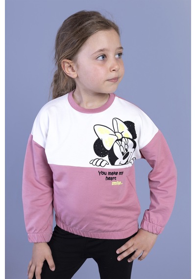 Toontoy Kız Çocuk Garnili Baskılı Sweatshirt Gülkurusu