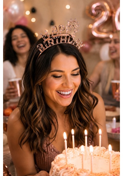 Rose Happy Birthday Taç Taşlı Görünümlü Doğum Günü Parti Aksesuarı Diğer